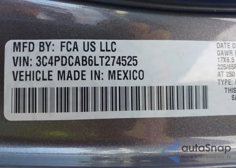 2020 Dodge Journey Se Value z USA, uszkodzony, nr VIN 3C4PDCAB6LT274525